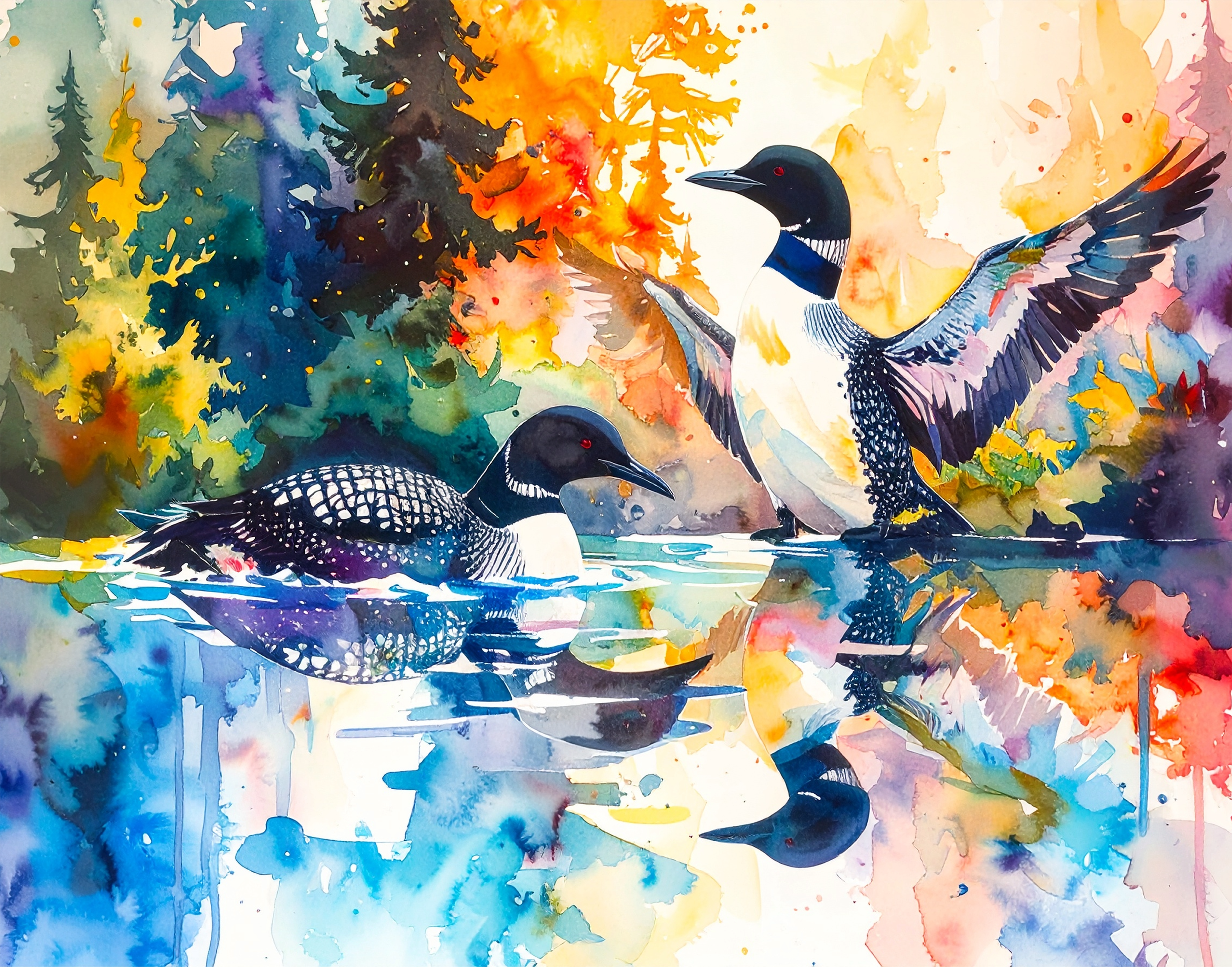 The Loons _ Digital Watercolours