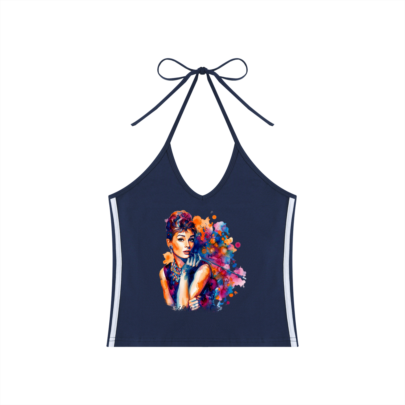 Audrey Hepburn - Women's Color Block Halter Crop Tank Top