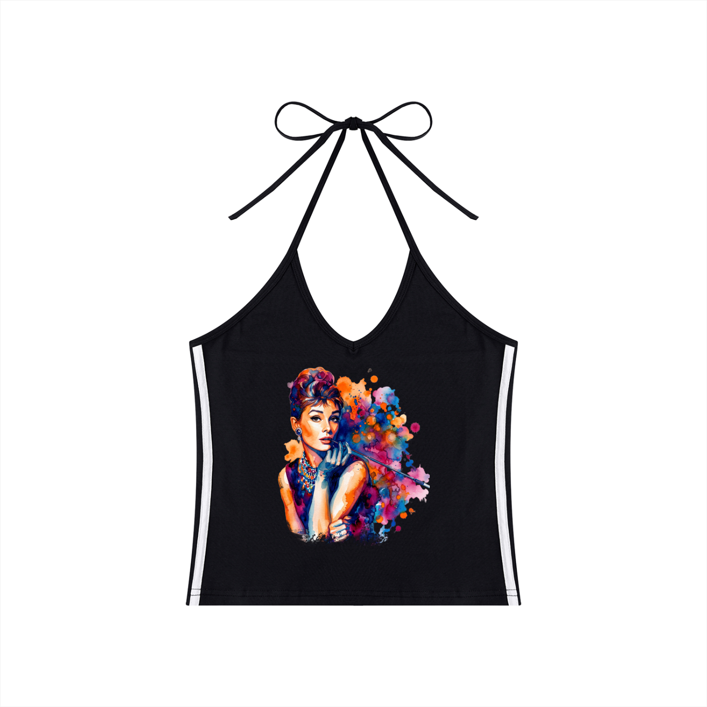 Audrey Hepburn - Women's Color Block Halter Crop Tank Top